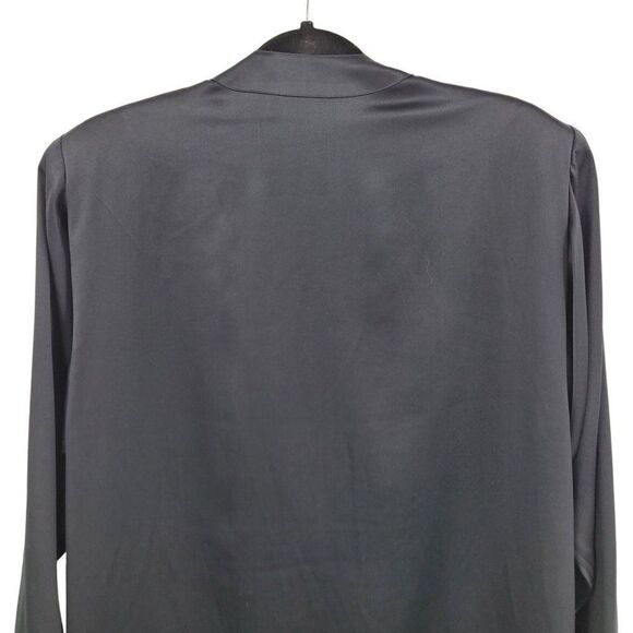 Vintage 80's Blazer Formal Silk Black Collarless Open Shoulder Pads Pockets 8 - Picture 11 of 12